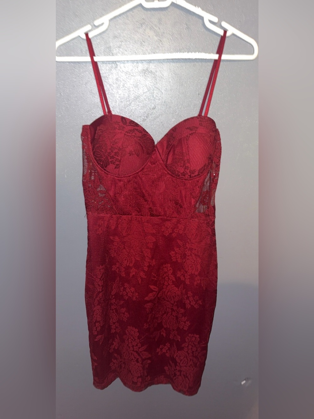 Charlotte Russe Burgundy Lace Bustier Mini Dress
